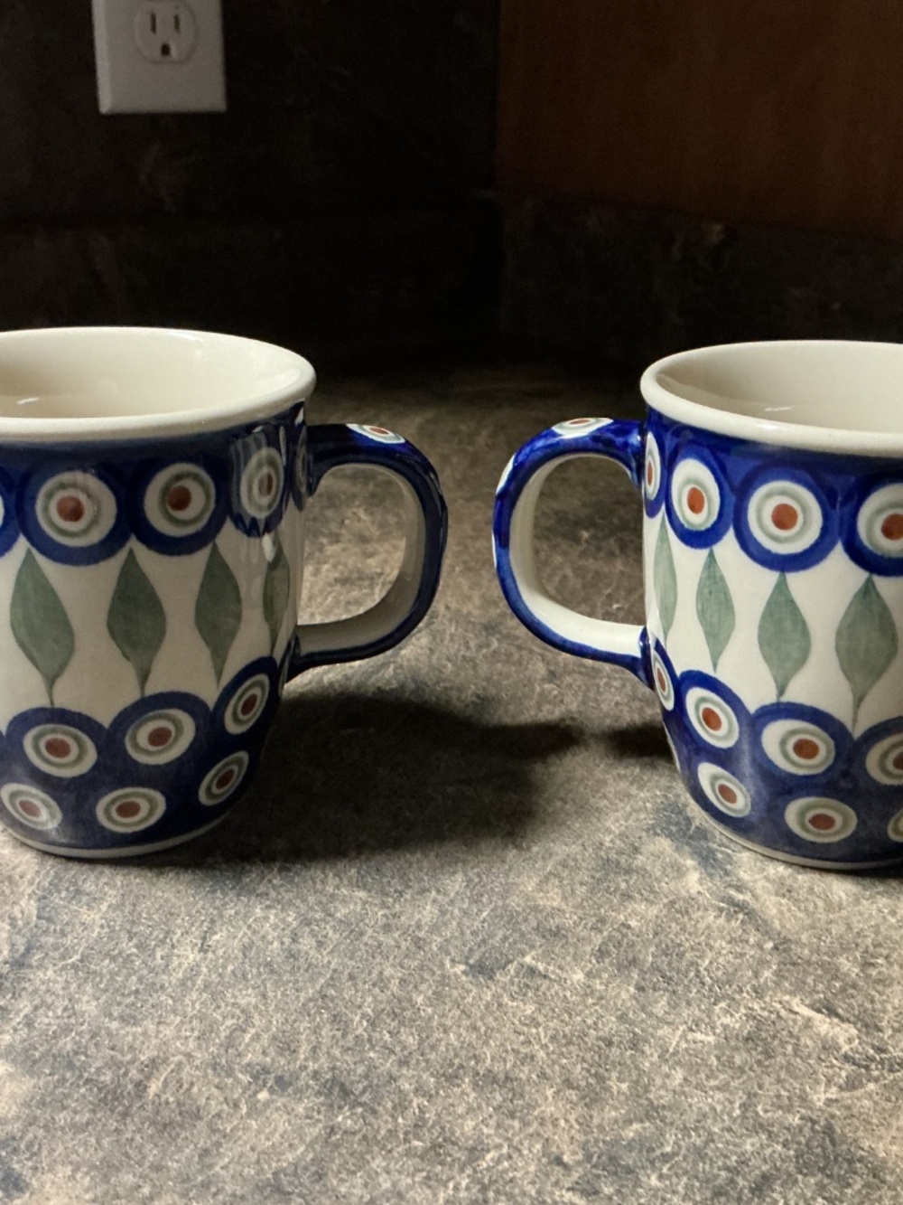 Set of Polish Pottery Peacock Coffee Mugs - New - Picture 2 of 7